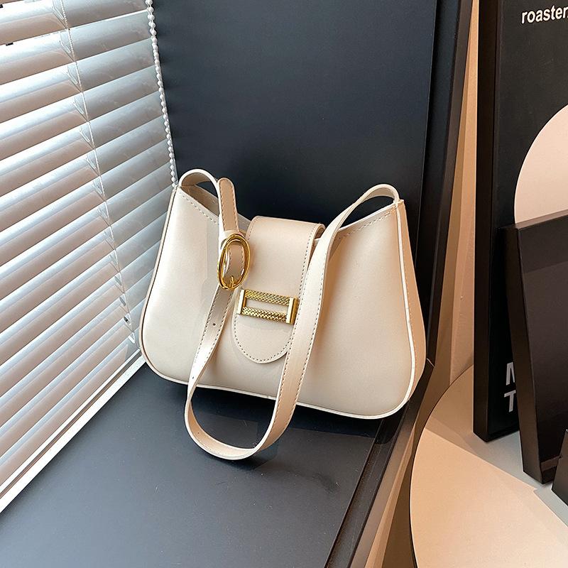 Vintage Women Leather Totes Bags with Gold Buckle Detail Adjustable Strap Minimalist Shoulder Purse for Women Work Underarm Bag