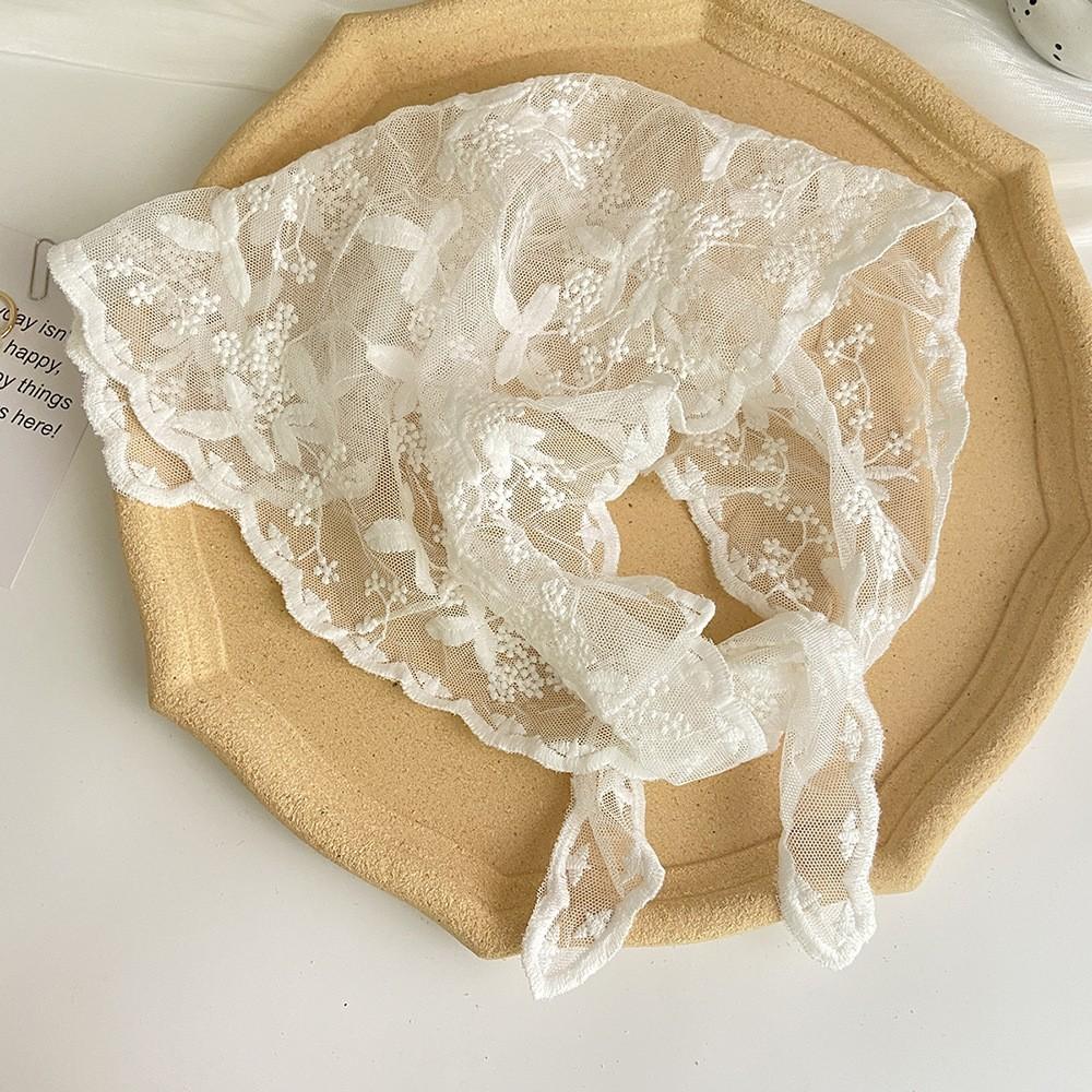 

Кружевной треугольный платок для женщин, универсальный с винтажными повязками на голову и головными уборами для пляжной фотосессии One Size белый