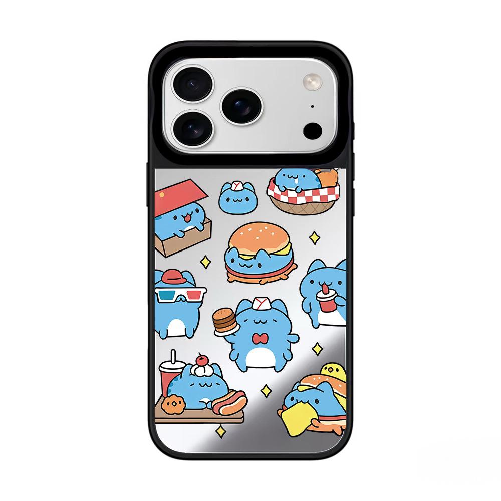 IPhone 12 13 14 15 16 17 Pro Max Cute Cartoon Pet Burger Mirror Surface Black Border Magnetic Protective Case