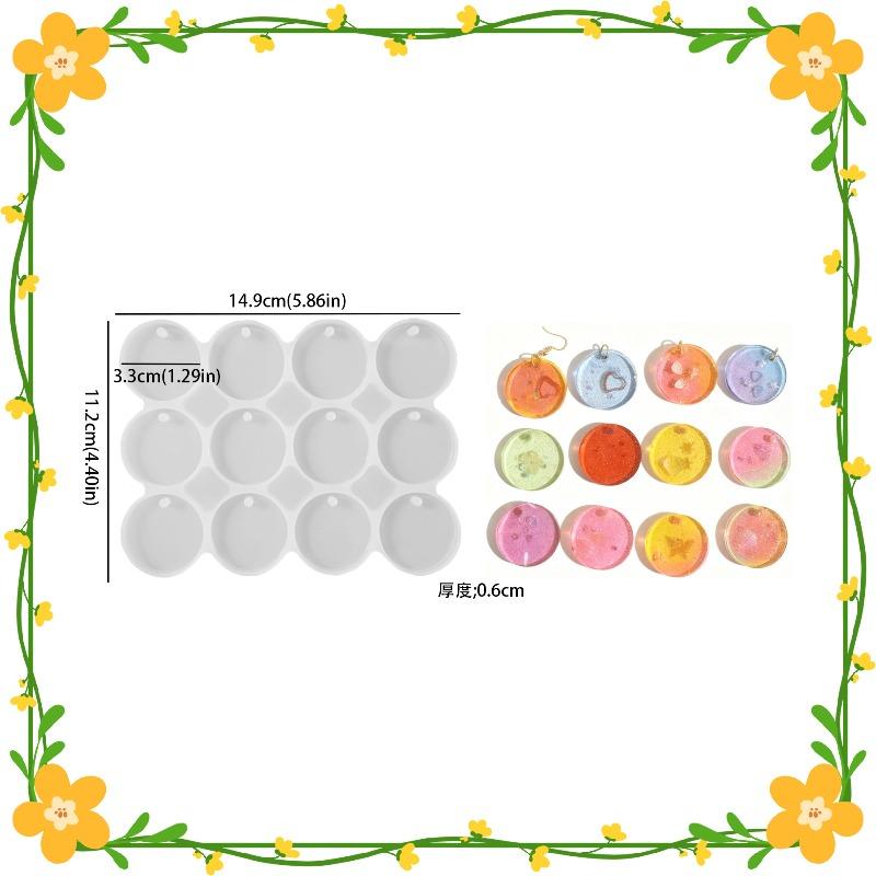 

Dip glue DIY full-size 4-piece, 9-piece, 12-piece circular nameplate pendant earrings with holes resin silicone mold S