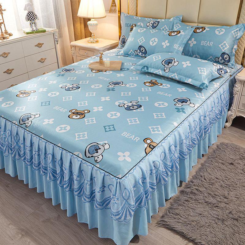 Ice Silk Lace Bed Skirt & Cool Mat Set - Breathable Rattan Design