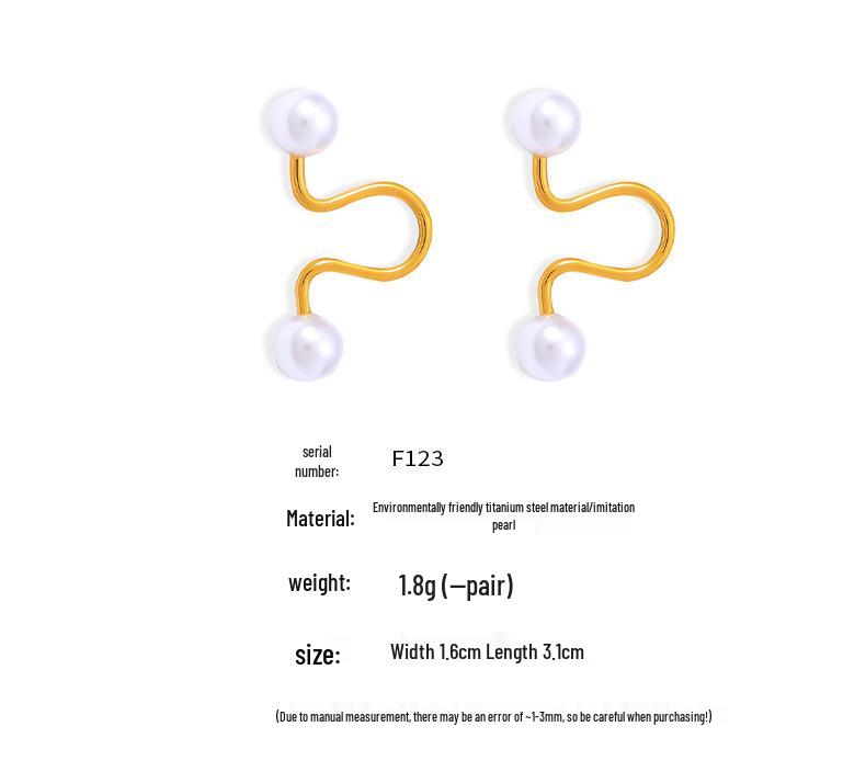 Chic High-End Geometric Imitation Pearl Earrings, 18K Gold-Plated Titanium Steel, Niche Design, Non-Fading.