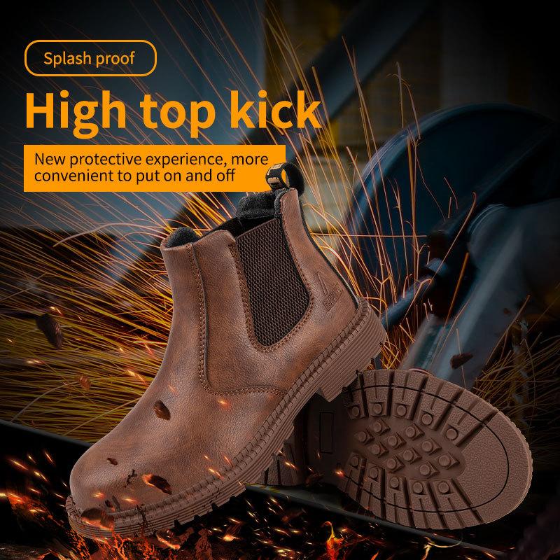 Botas de Trabajo de Seguridad Impermeables para Hombre con Puntera de Acero Chelsea Cuero Construcción Indestructible Botas de Seguridad
