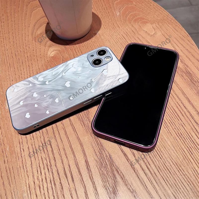 Feather yarn pattern white love iPhone17 niche high-end glass case Apple 15promax hard case protective case