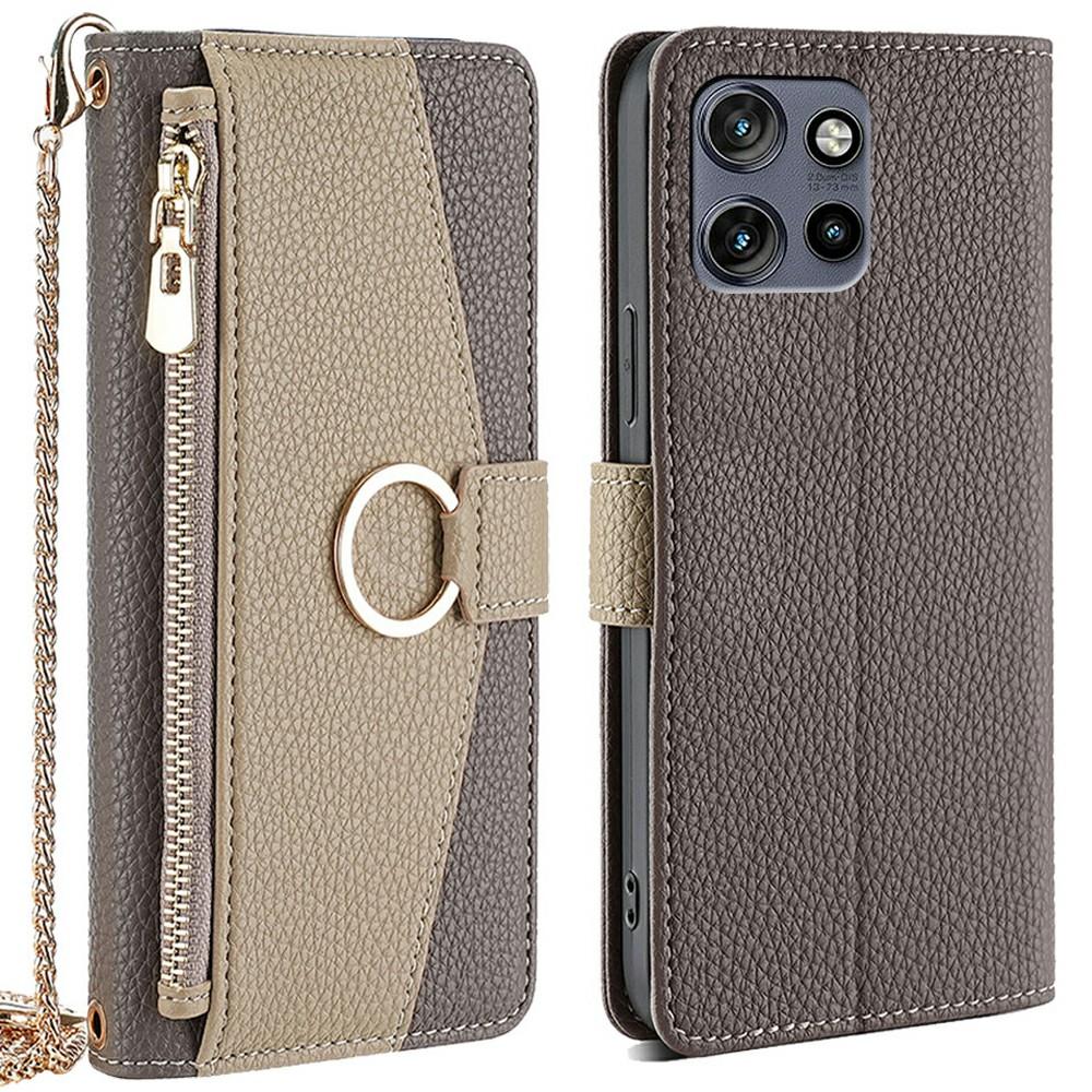 For Motorola Edge 50 Neo 5G Case Mirror Wallet Leather Phone Cover with Chain Shoulder Strap