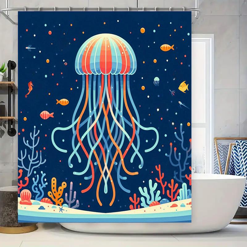 

Bright Jellyfish Shower Curtain Ocean Blue Decorative Fabric Waterproof Bath Mat Liner Home Decoration Customized for Kids Bathr 90x180cm