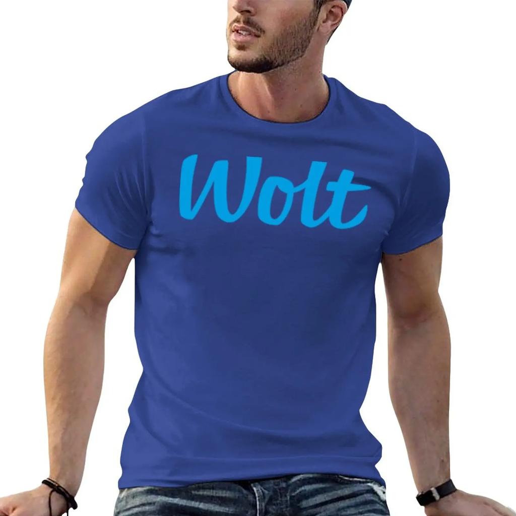 New fashion heavyweight vintage Summer  Wolt logo blue Food Delivery for a boy quick-ying t-shirt mens big and tall t shirts