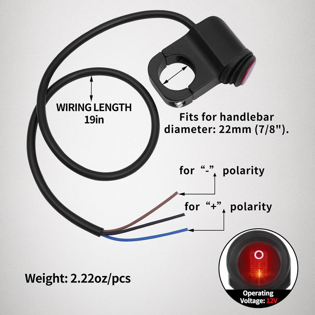 2PCS 7/8" Handlebar Switch - 12V Aluminum Alloy Motorcycle Light ON/Off Switch - Waterproof & Durable Design For Bike, ATV, LED Light (2 PCS)