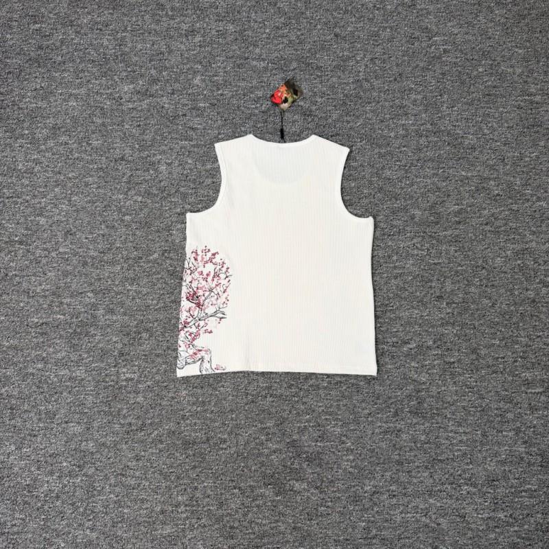 Unisex Oversized Cotton Tank Top With Heavy-Duty Cherry Blossom Embroidery Streetwear Casual