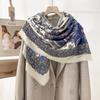 Spring and autumn retro niche literary and artistic fan cashew flower printed square scarf trendy fashionable clothing with shawl