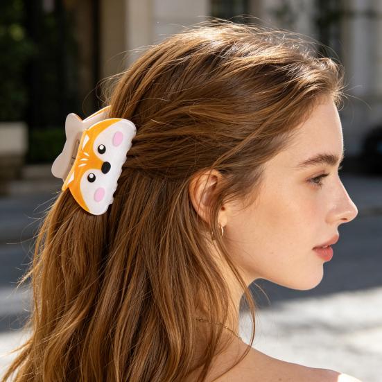Hair Claw Cartoon Panda Fox Design Back Head Hair Clip Anti-slip Teeth Strong Grip Shark Hair Clip Lightweight Hair Accessory