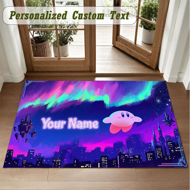 Crystal Velvet Square Rug Custom NameKirby Pattern Non Slip Home Floor Decor Rug
