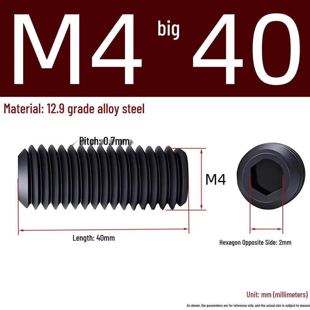 Grade 12.9 Hex Socket Headless Set Screw (M3-M16)