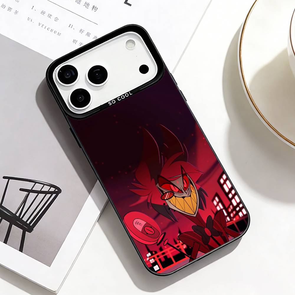 

A-Alastor Dark Demon Phone Case For iPhone17,16,15,14,13,12,11 Plus,Pro Max Black Border Silver Plated Cover iPhone17promax