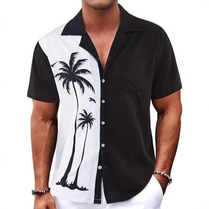 Summer New Design Temperament Casual Digital Print Lapel Versatile Top S чёрный/белый