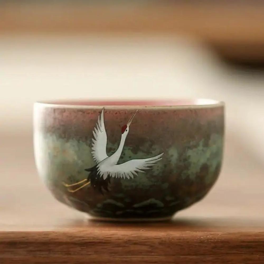 CHANSHOVA-Traditional Chinese Style Tea Cup, Flying Crane Pattern, Retro Ceramic Teacup, Coffee Cup, Coarse Pottery Cups, H571