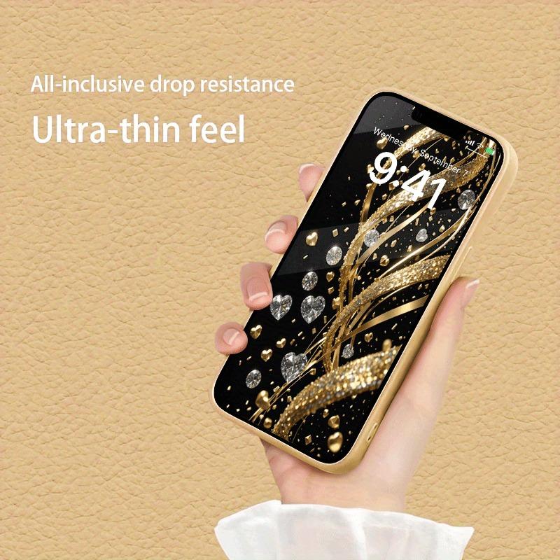 Goud Diamant Hartpatroon Gouden Metallic Verf Glazen Telefoonhoesje Voor iPhone 17 Pro Max 11 12 13 14 15 16 Plus 17 Air 16E Cover