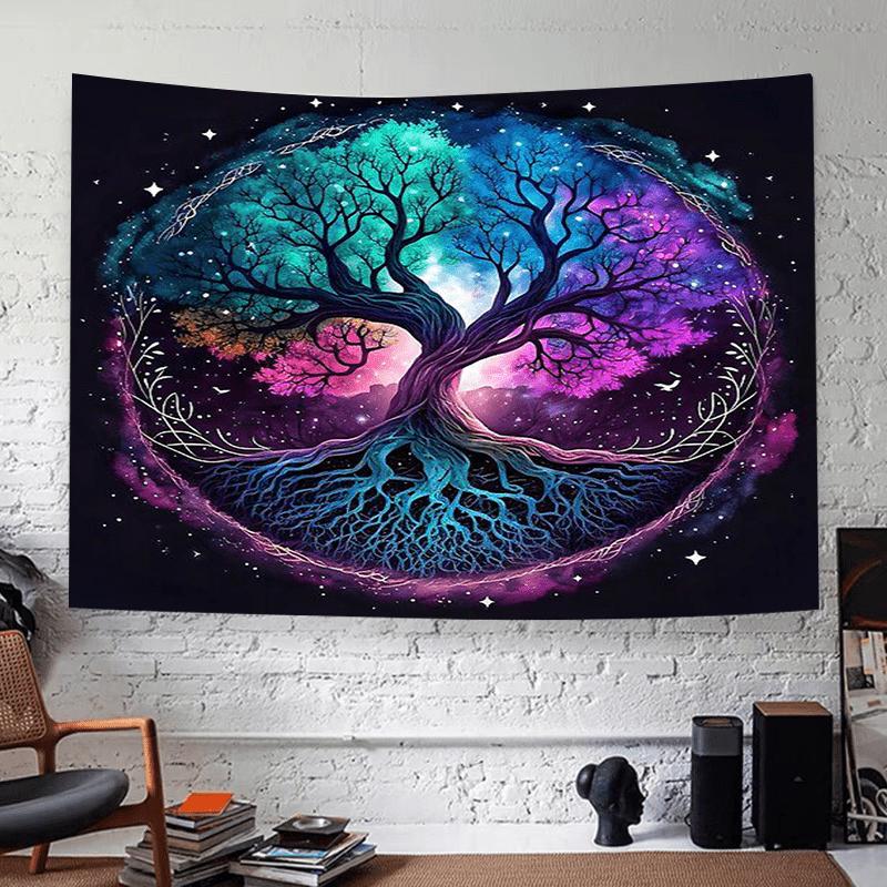 Starry Sky Tree of Life Tapestry Glowing Nebula Living Room Sofa Backdrop Nordic Style Room Decor 100X70CM