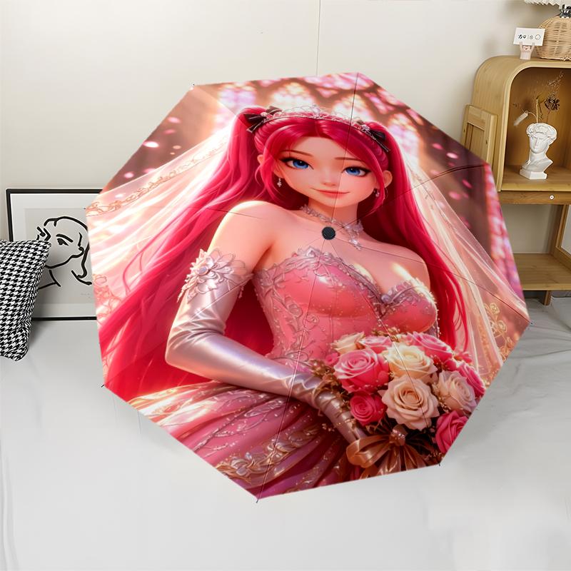 Demon Hunter Print Automatic Umbrella, 8 Rib Iron Frame, Plastic Handle, Suitable for Outdoor Travel &Daily , Ideal Gift