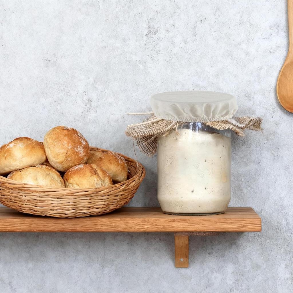 4 Pack Sourdough Starter Jar Cover Cloth, Reble Linen Covers Elastic Sourdough Starter Container Washable Breathable Cotton Cloth Bowl Lid for Mason