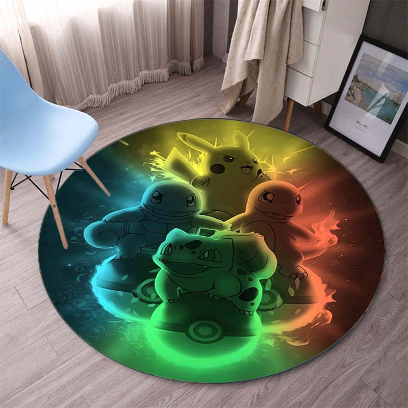 Non-Slip Round Carpet Pokemon Cartoon Gaming Mat Pokemon Carpets Floor Mat Carpet Cute Floor Rug Bedroom Rug