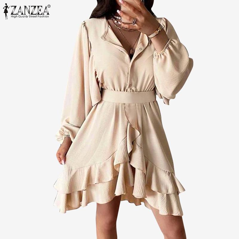 

ZANZEA Лето Повседневный V-образный вырез с длинным рукавом Тонкое платье