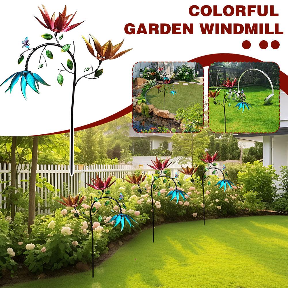 Metal Wrought Iron Sunflower Colored Windmill Practical Windmill Outdoor Colored Decorative Crafts Terrace Garden U8Y3