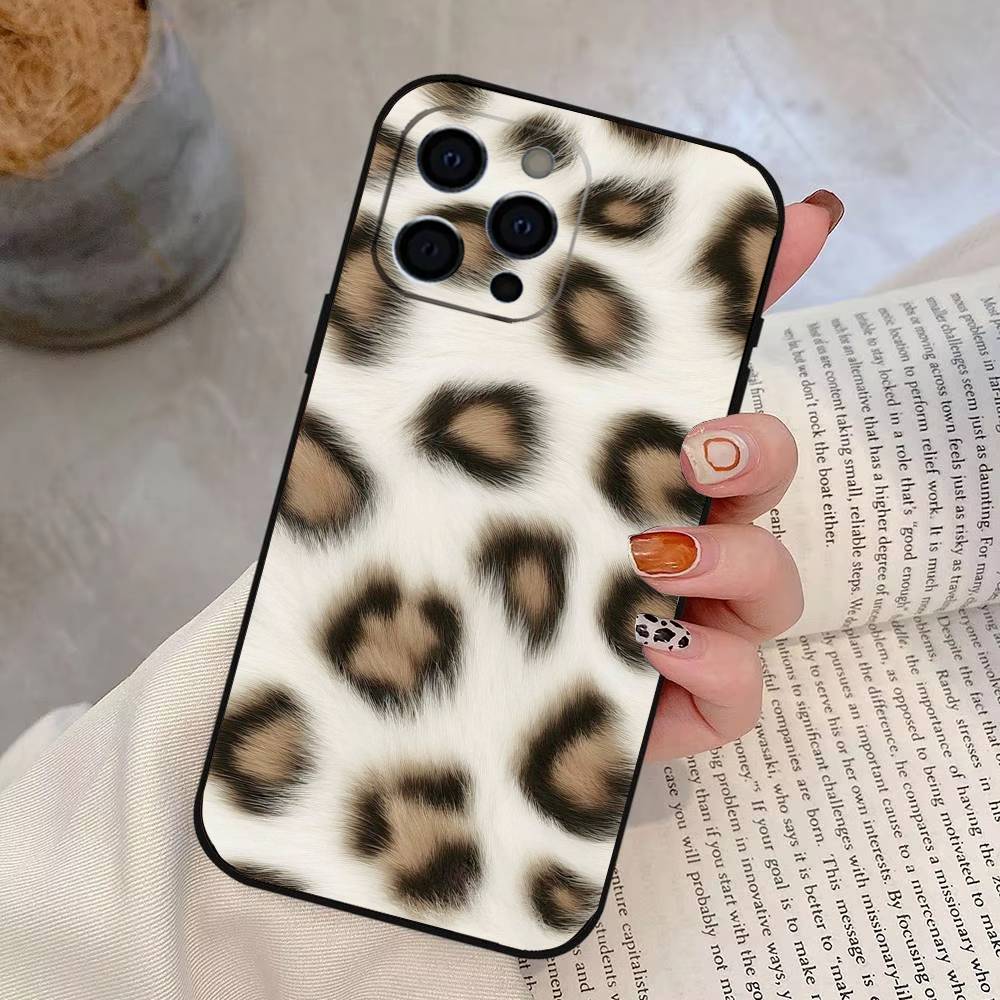 Leopard Print Phone Case For iPhone 17,16,15,14,13,12,11 Plus,Pro Max,XS,Soft Silicone Black Cover