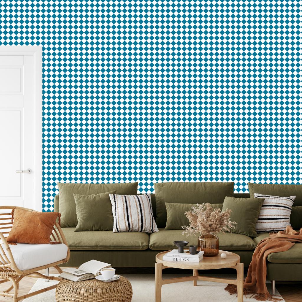 Geometric rhombus wallpaper turquoise and celadon 50x1000