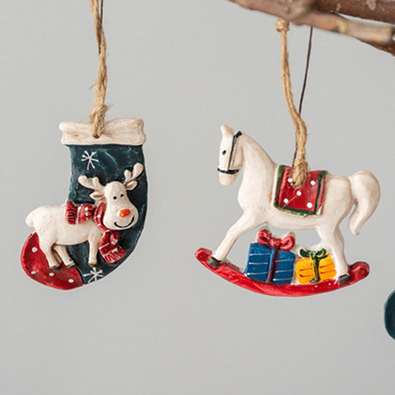 Creative Christmas Resin Horse Hanging Pendant Rustic Christmas Tree Decoration Ornaments Home Decor