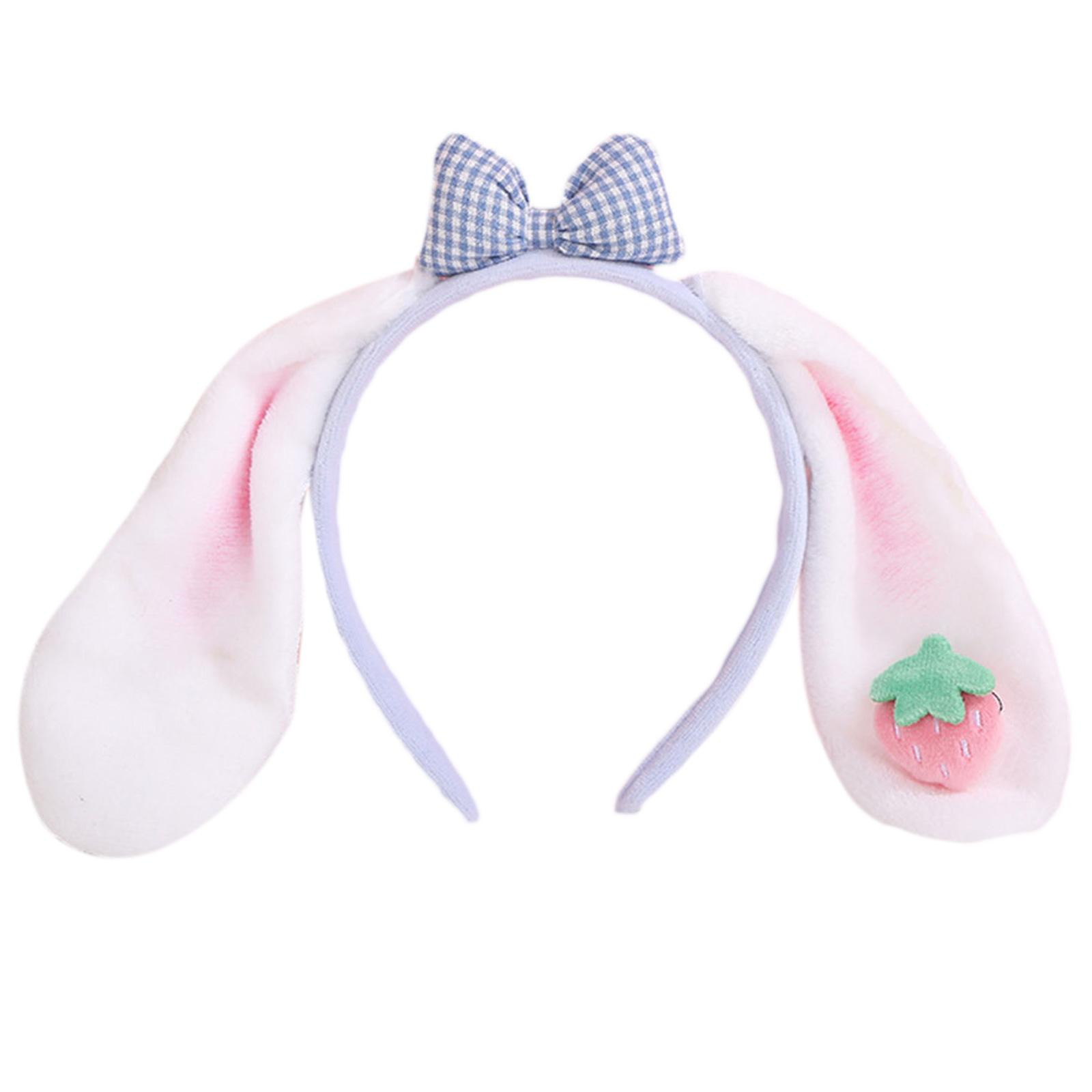 

Girls Strawberries&Bowknot Decor with Rabbit Ear Shape Headband Girls Makeup Taking Photo Headband Carnivals Headpiece синий