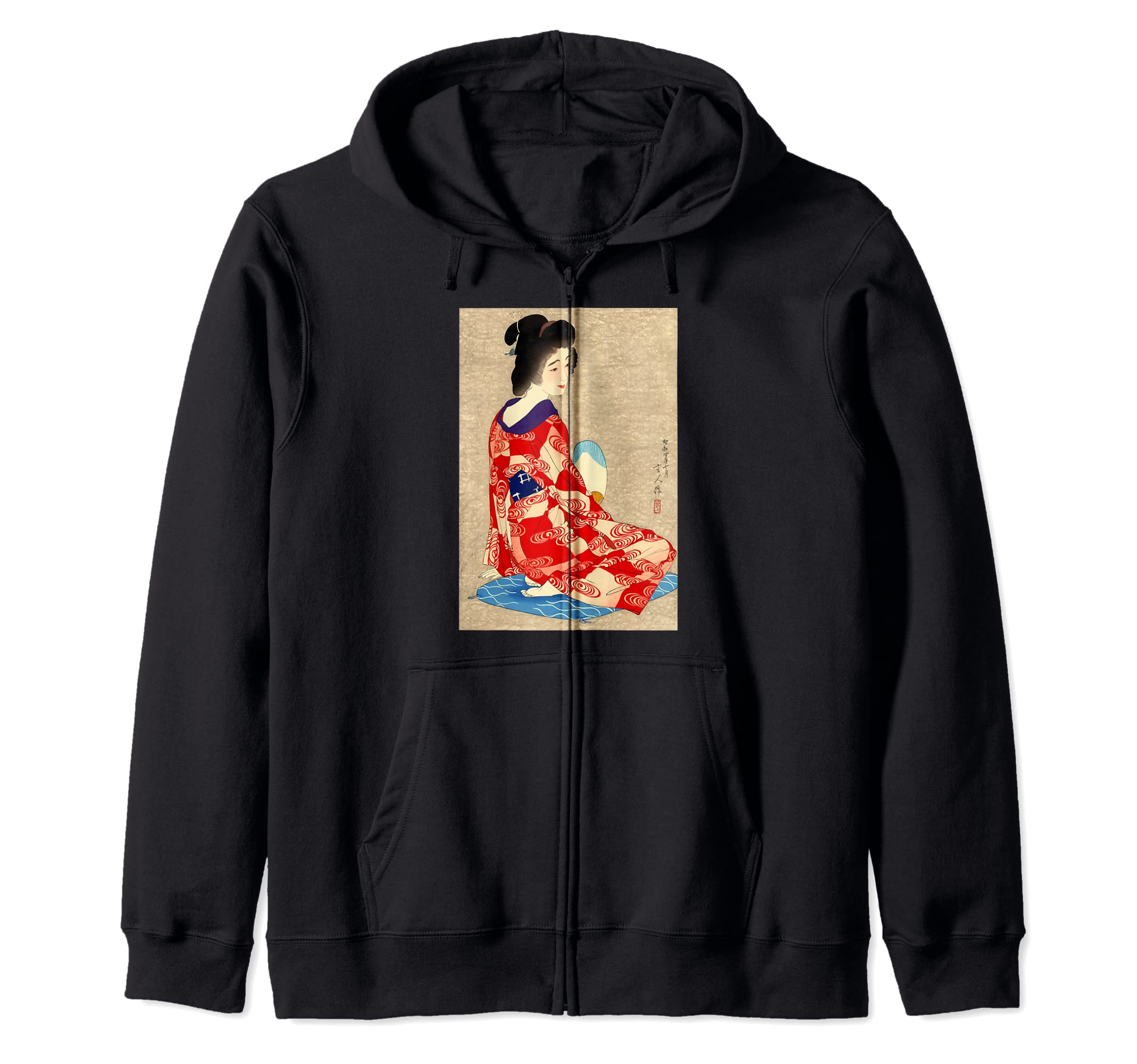 

Красивая японская женщина в кимоно, держащая японские ворота Тории и японский веер. Гейша, живопись, ворота, Котохито, Бидзин-га, Синханга, живопись, Нагадзюбан, чёрный