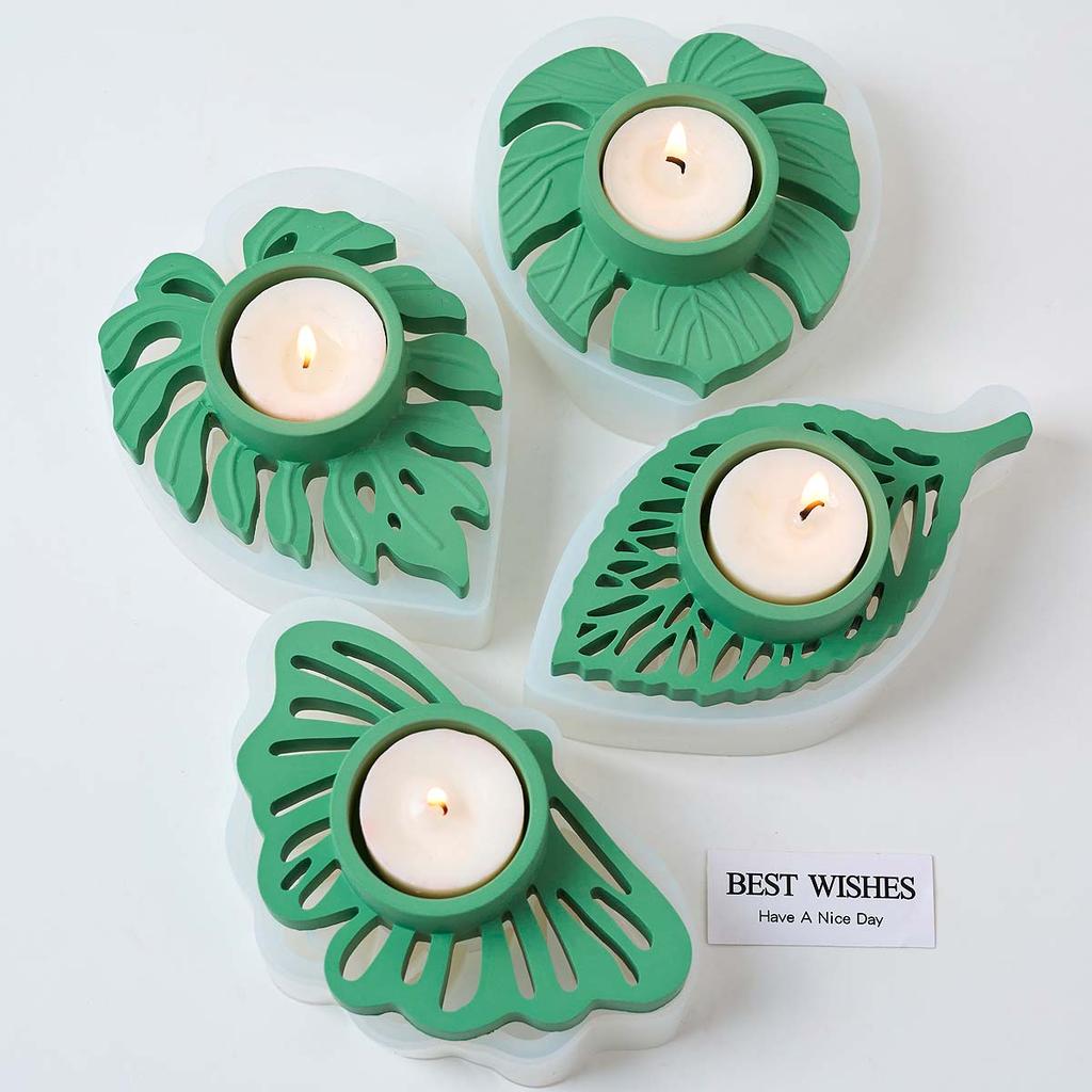 Leaves Candlestick Silicone Mold DIY Handmade Leaf Tealight Candle Holder Plaster Concrete Resin Craft Casting Molds Home Decor