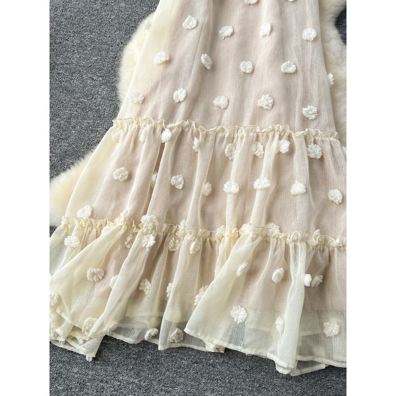 Sweet Vacation Style Sling Dress Female French Elegance Three-Dimensional Flower Loose Slimming Flounce Fairy Dress