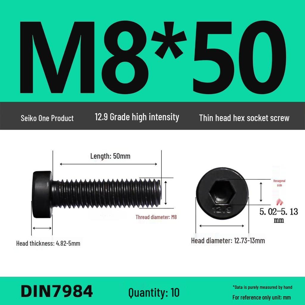 DIN7984 Grade 12.9 Thin Head Hex Socket Cap Screws - Sizes M3 To M16