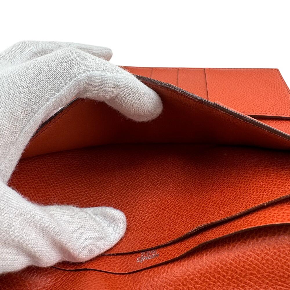 HERMES Long Wallet Tri-fold Epsom Bearn Dupri Purse Orange Epsom Women Used