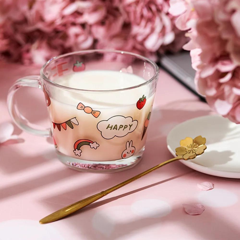 Small Fresh Floral Mouthed Glass Handle Cup