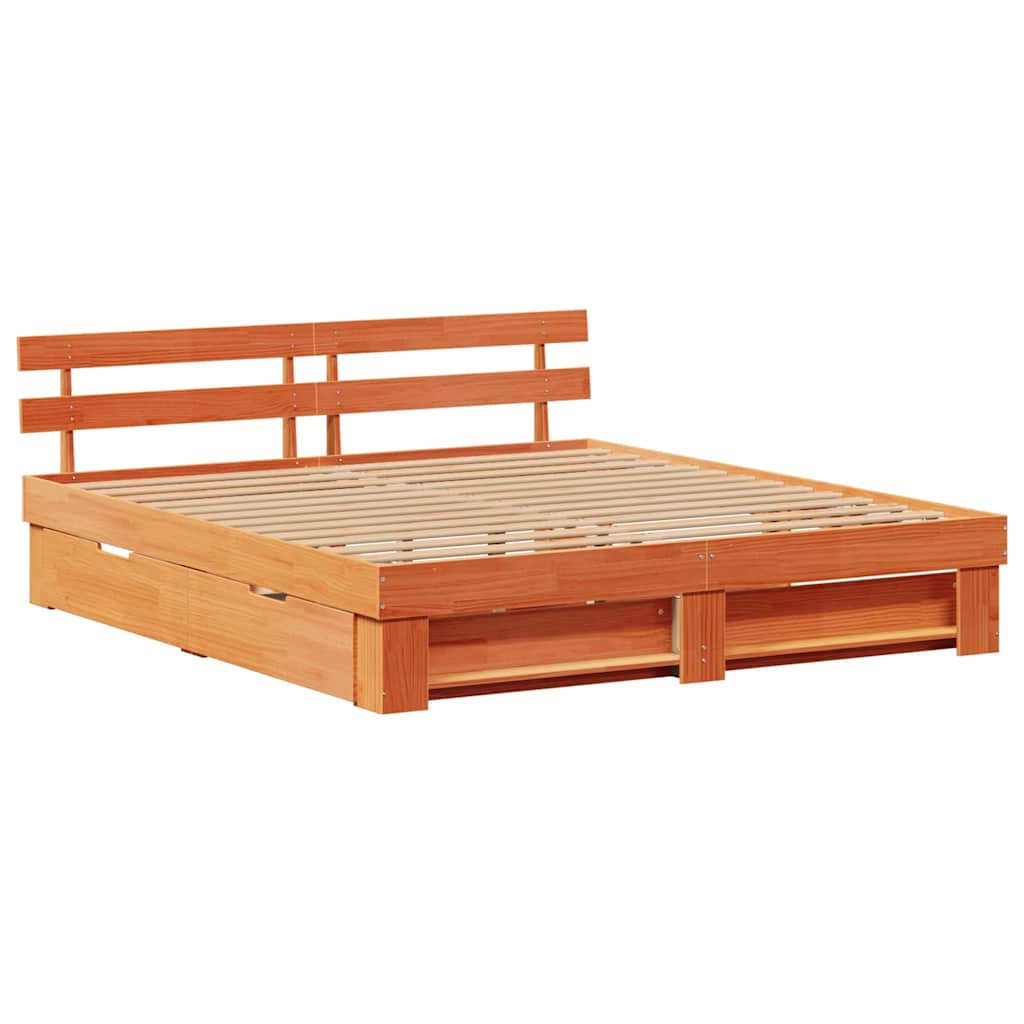 Bed Frame Wax Brown 180 X 200 Cm Solid Pine Wood
