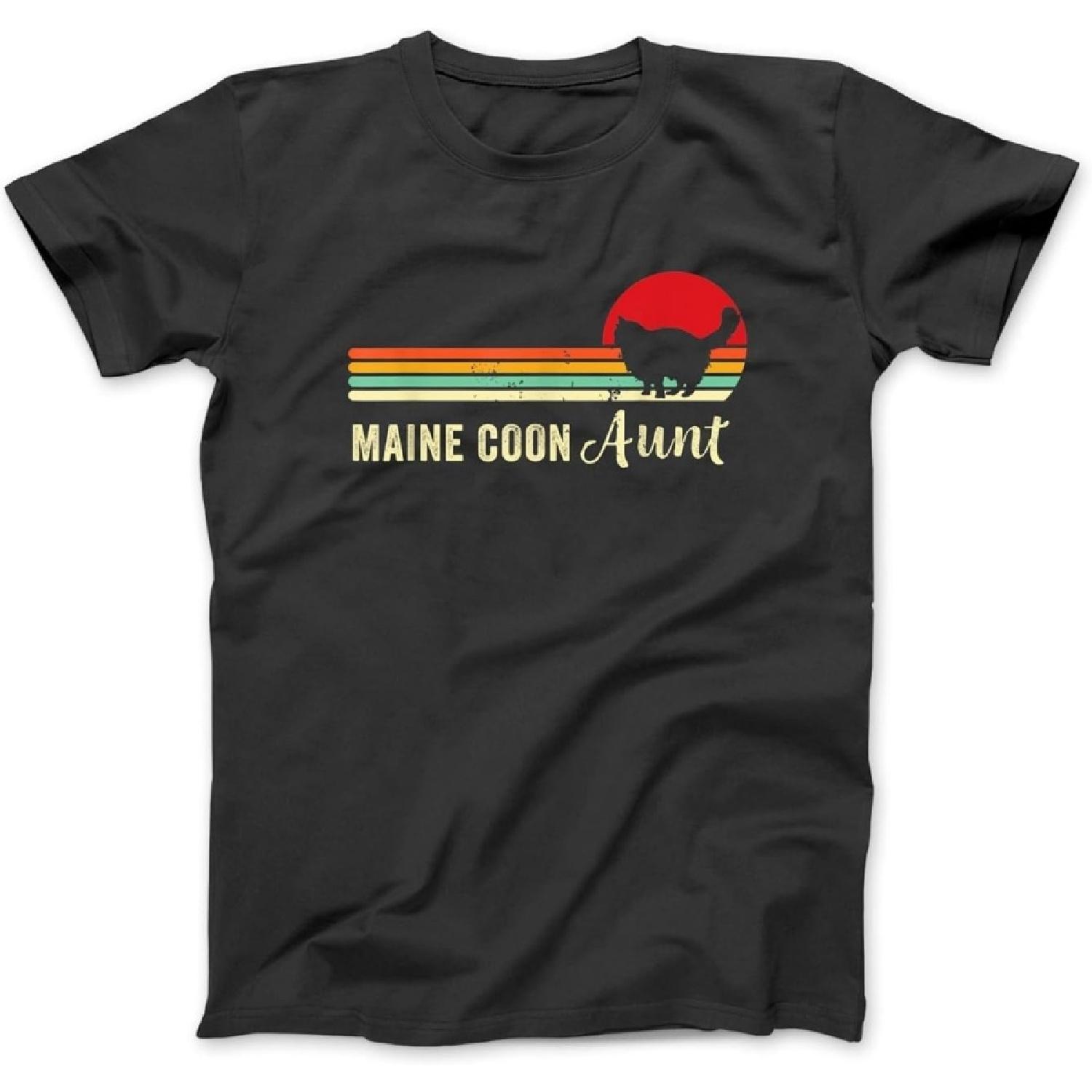 Retro Maine Coon Aunt Proud Cat Pet Owner Maine Coon Mom T-Shirt, Sweatshirt, Hoodie for Men Women Kids Made in Canada Black S