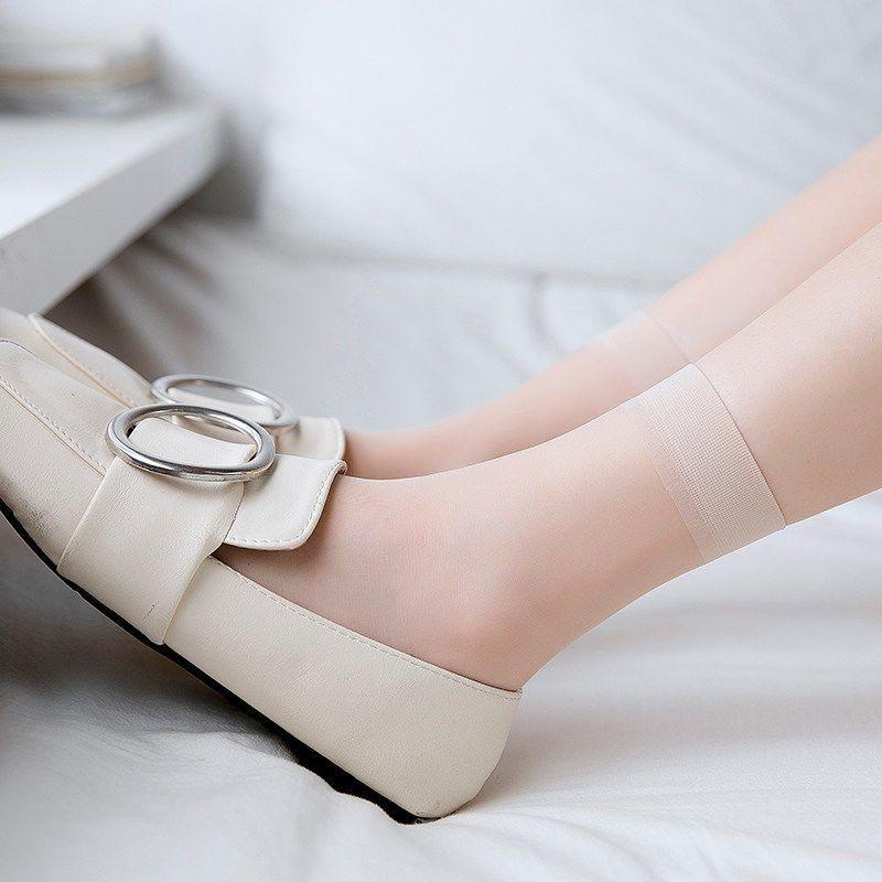 10 Paar/Los Schwarze Hautfarbe Transparente Dünne Damen Kristallseide Socken Nylon Mode Damen Sommer Kurze Knöchelseide Socken