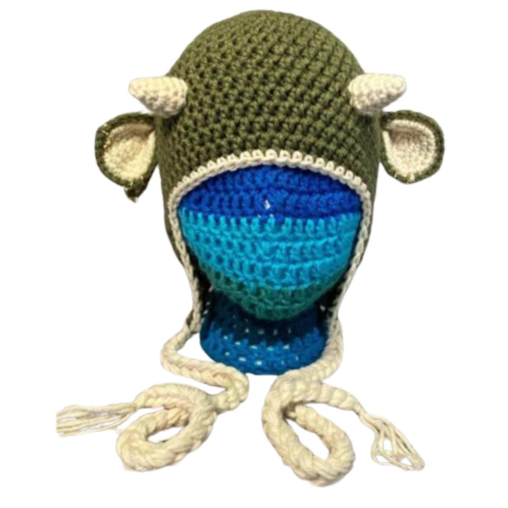 Cartoon Crochet Hat Winter Beanie Cap Long Rabbit Ear Skull Cap Cosplay Party Hat for Teens Adult Universal Headdress