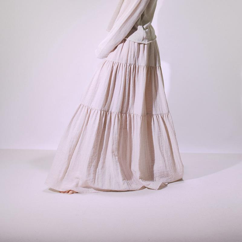 Women’s Summer Boho Skirts Flowy Swing Tiered A-Line Maxi Skirt Trendy Elastic Waist Pleated Long Beach Skirt Pleated Ruffle Long Skirts for Women