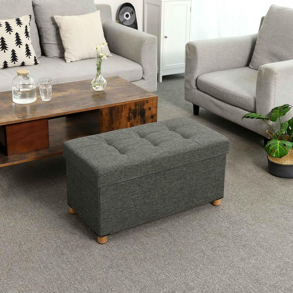 SONGMICS Storage Ottoman, Padded Foldable Bench, Chest with Lid, Solid Wood Feet, Space-Saving, 65L Capacity, Holds Up To 300 Kg, for Bedroom