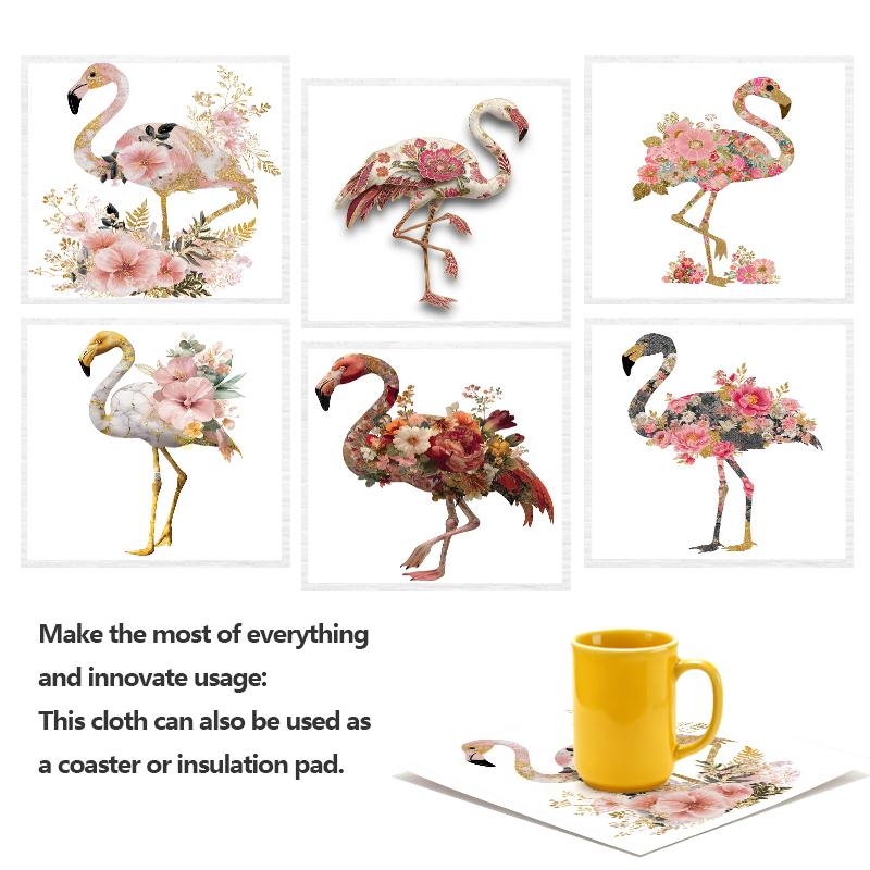 Cleaning Cloth Reusable Kitchen Dish Towels Eco-friendly Microfiber Floral Flamingo Print Dishcloths Lint Free Washable Duster Rags Tea Towels 9*7inch