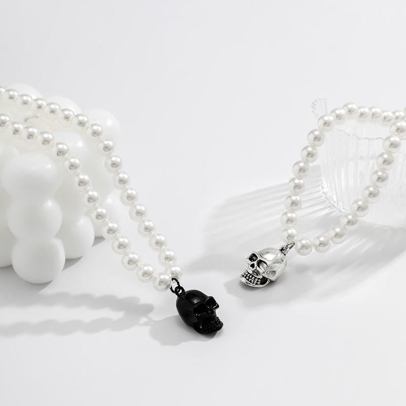 Nouveau Collier de Perles Chaînes de Clavicule Hip-Hop Perles Homme Colliers Tendance Punk Crâne Pendentif Chaînes de Cou