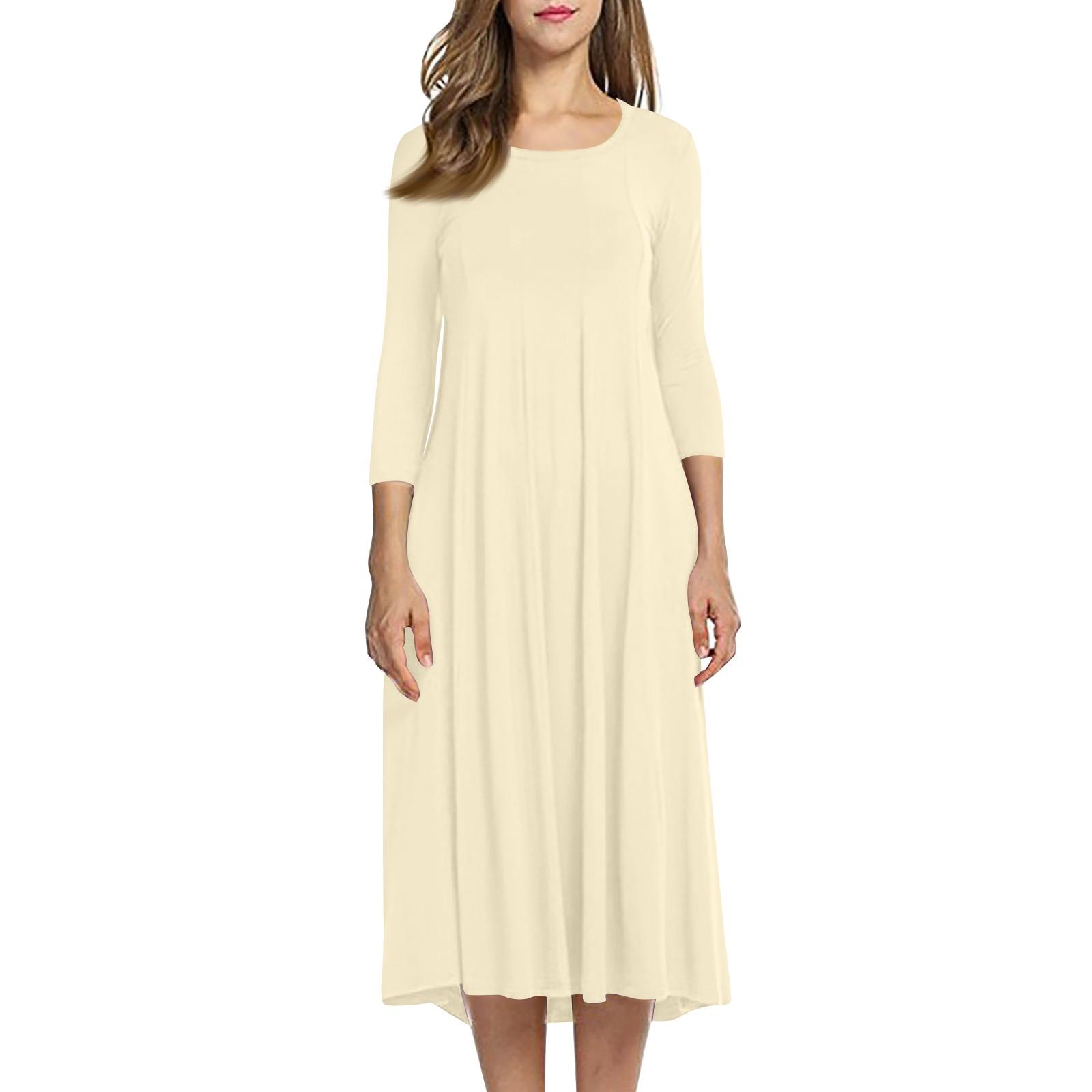 

Женское темпераментное платье свободного кроя с круглым вырезом и рукавом три четверти L бежевый