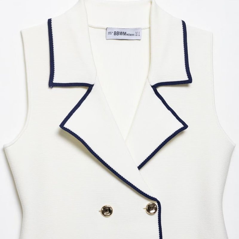 Kaslead New Arrival Women's Fashion Style Minimalist Trim Lapel Sleeveless Knitting Vest 4192059 080