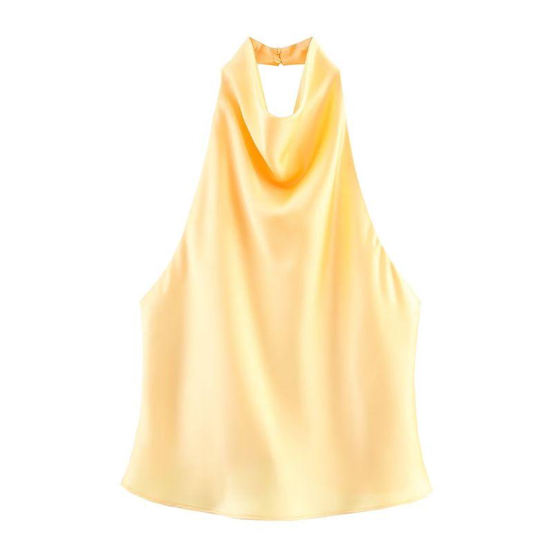 Araltay New Arrival Fashion Style Women's Clothing Fashion All-Match Pure Color Silk Satin Texture Halter Top 3203317