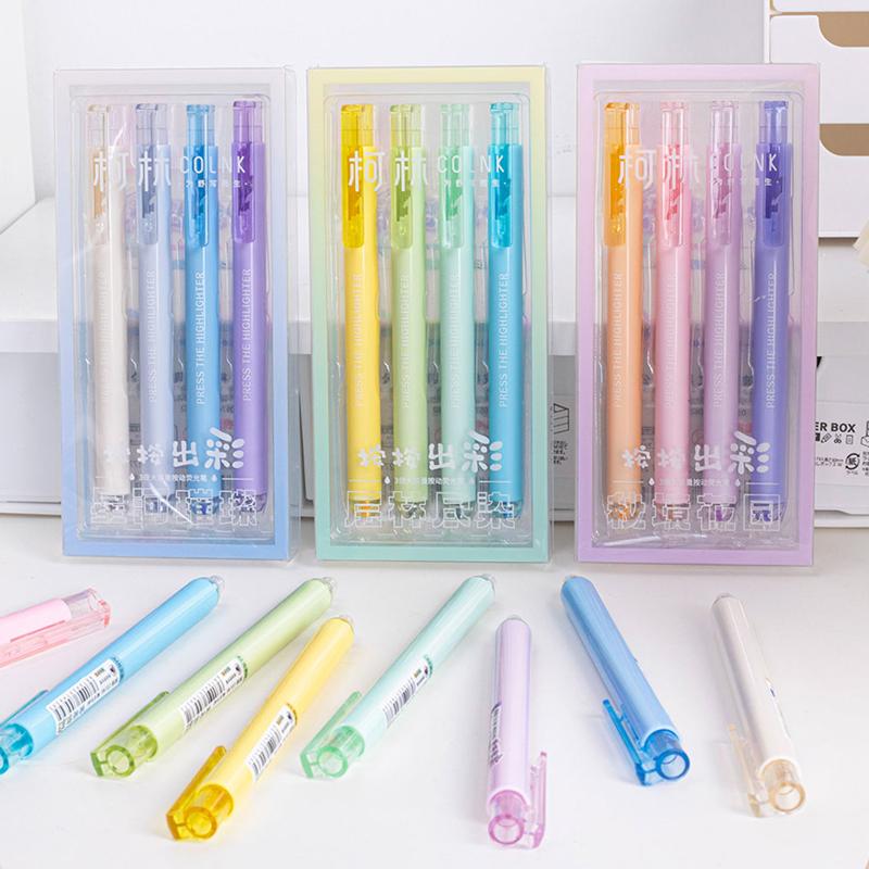 4 Pcs/Set Creative Press Art Marker Pens Colored Highlighter Large Capacity Drawing Painting Pen Artist Stationery Supplies