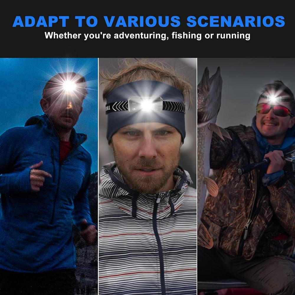 Wave Sensor 2*XTE+LED White+Red Light Smart Headlamp 60° Adjustable Headlight USB Rechargeable Power Display for Camping Hiking Working